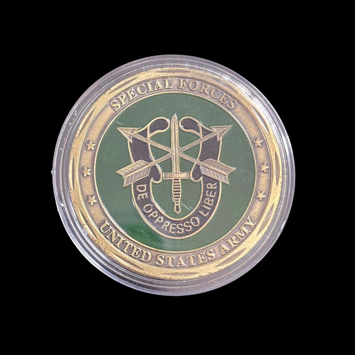 Moneda de desafío BOINA VERDE FIEL Y VERDADERA del EJÉRCITO DE LOS ESTADOS UNIDOS DE LAS FUERZAS ESPECIALES