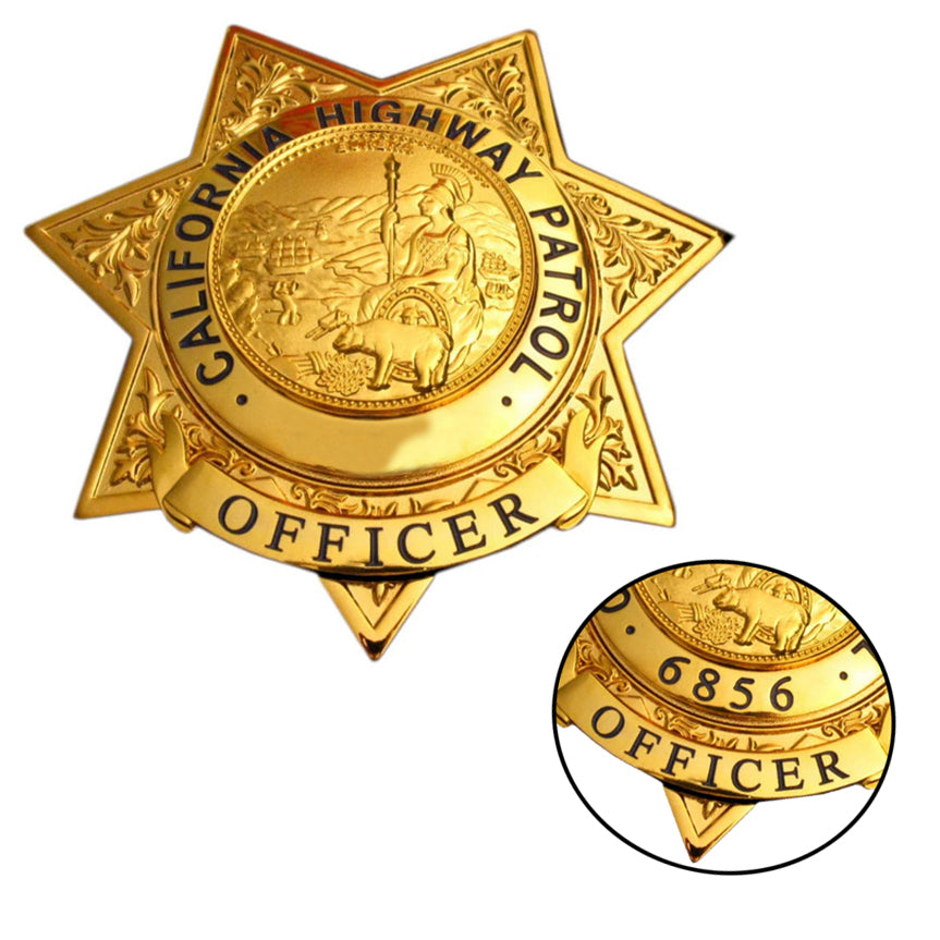 Replica del distintivo della California Highway Patrol dell'agente CHP degli Stati Uniti, oggetti di scena del film, numero personalizzabile