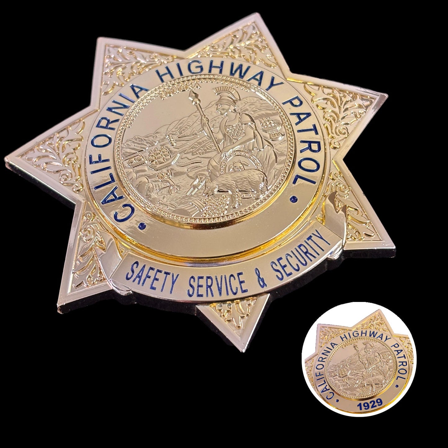 Servicio de seguridad y protección de la Patrulla de Carreteras de California (CHP) de EE. UU. Réplica de la insignia de la Patrulla de Carreteras de California Accesorios de película Número personalizable