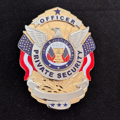 Distintivo di sicurezza privata per ufficiali "Liberty &amp; Justice For All" con replica di stella, oggetti di scena del film