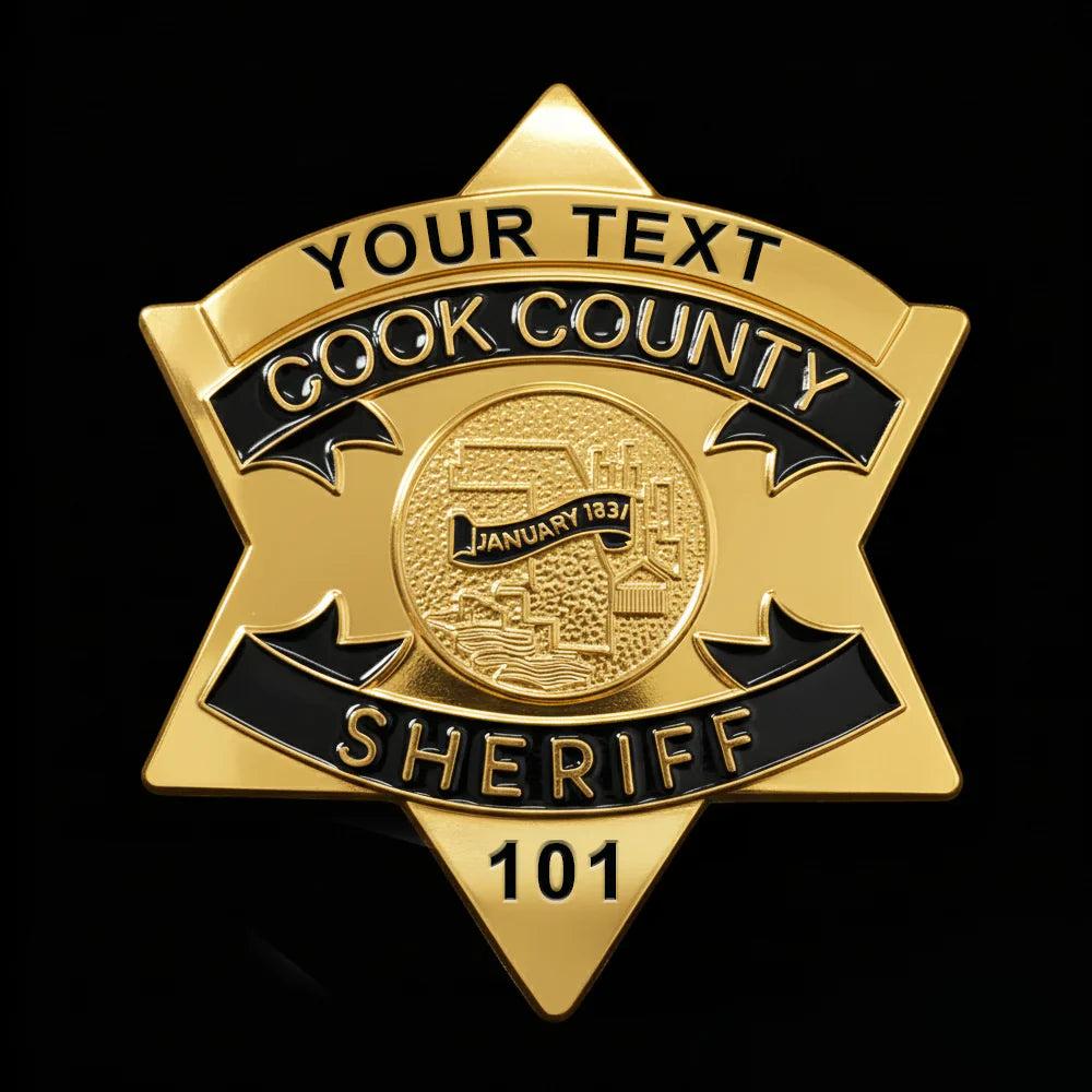 Distintivo d'oro con stella dello sceriffo della contea di Cook CCSO, numero personalizzabile, oggetti di scena per film