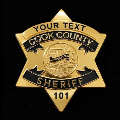 Distintivo d'oro con stella dello sceriffo della contea di Cook CCSO, numero personalizzabile, oggetti di scena per film