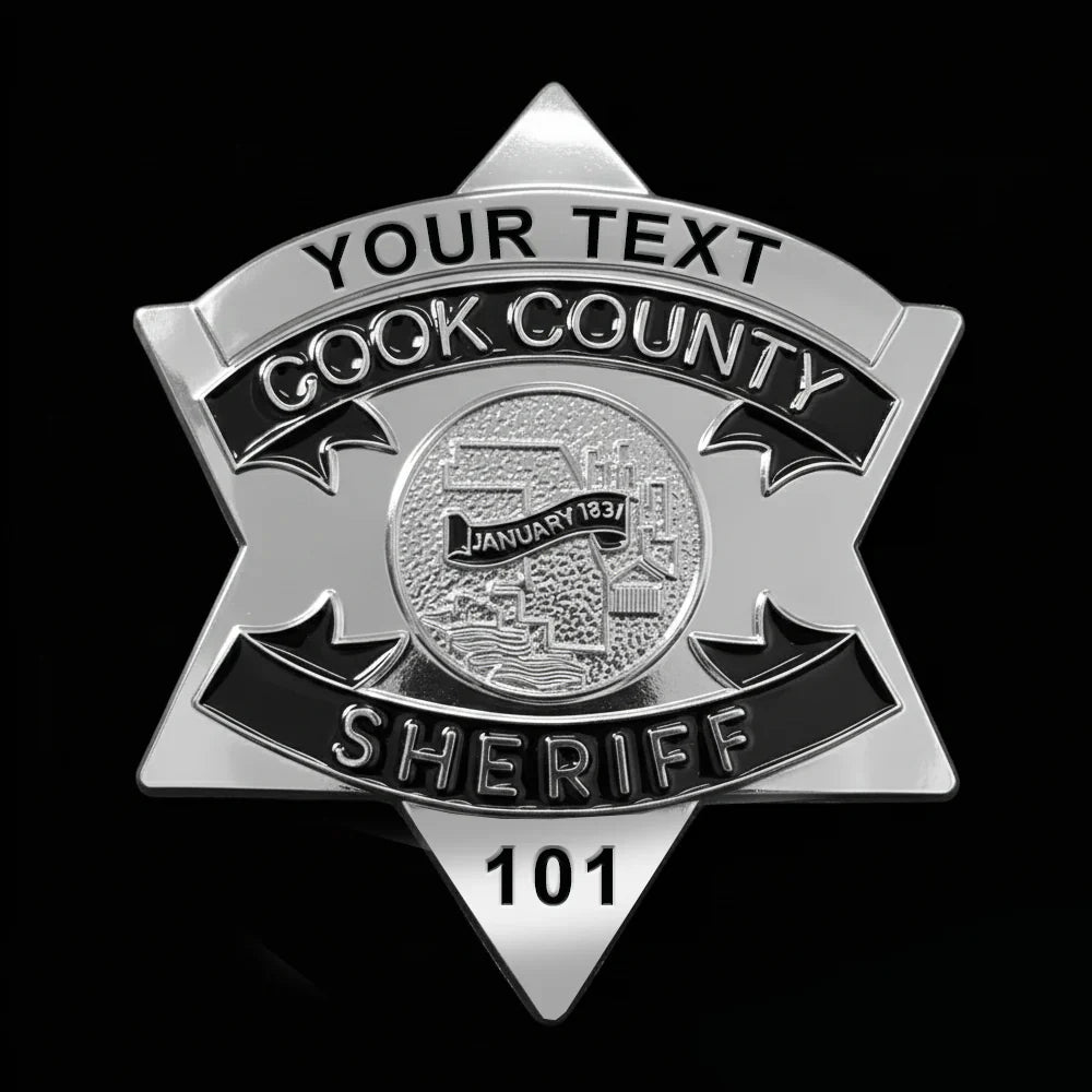 Distintivo d'oro con stella dello sceriffo della contea di Cook CCSO, numero personalizzabile, oggetti di scena per film