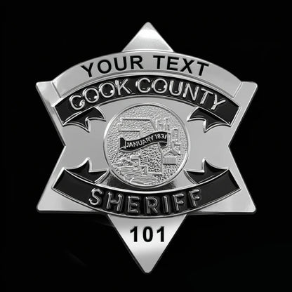 Distintivo d'oro con stella dello sceriffo della contea di Cook CCSO, numero personalizzabile, oggetti di scena per film