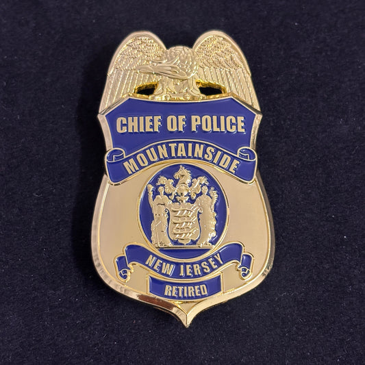 Replica di un distintivo personalizzabile del capo della polizia in pensione del New Jersey Mountain Side