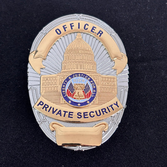 Replica del distintivo di sicurezza privata per ufficiali di Liberty &amp; Justice For All, oggetti di scena del film 
