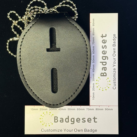 Genuine leather embedded oval police badge holder clip