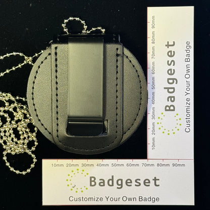 Genuine Leather Embedded Cut-out Holder For Round Police Badges