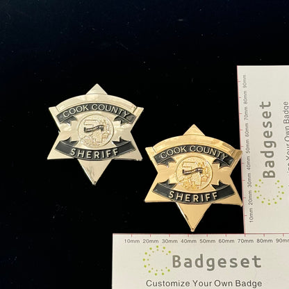 Distintivo d'oro con stella dello sceriffo della contea di Cook CCSO, numero personalizzabile, oggetti di scena per film
