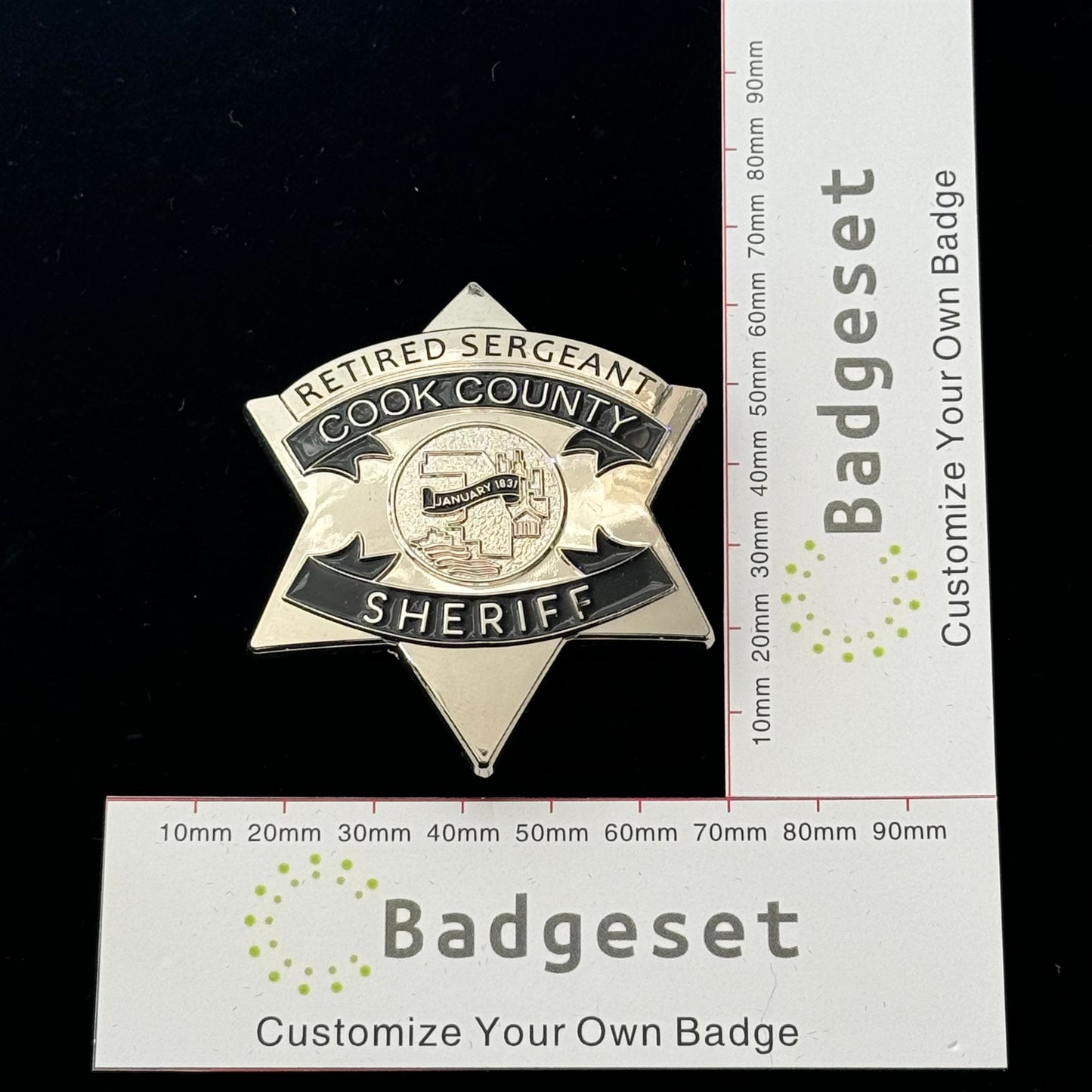 Distintivo d'oro con stella dello sceriffo della contea di Cook CCSO, numero personalizzabile, oggetti di scena per film