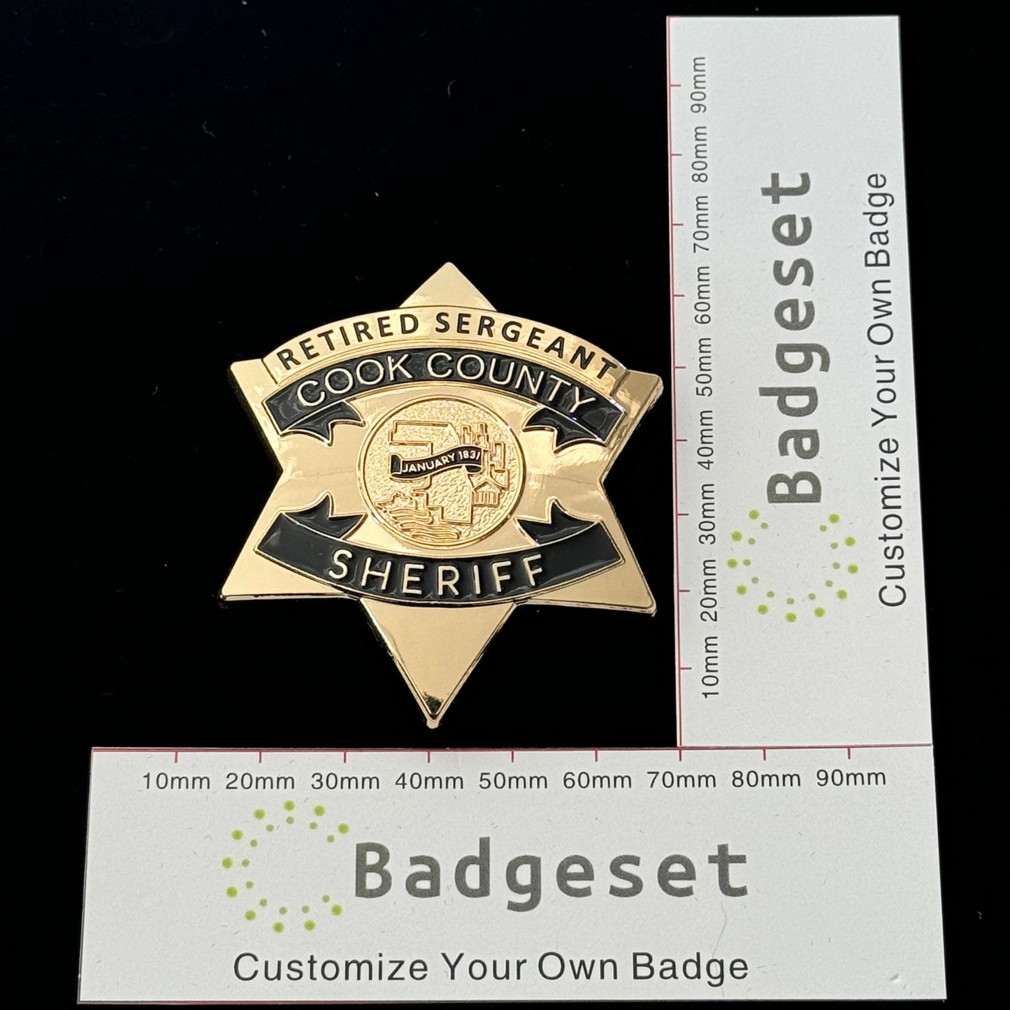 Distintivo d'oro con stella dello sceriffo della contea di Cook CCSO, numero personalizzabile, oggetti di scena per film