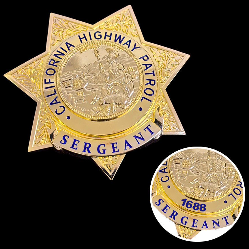 Replica del distintivo del sergente CHP degli Stati Uniti, oggetti di scena del film, numero personalizzabile
