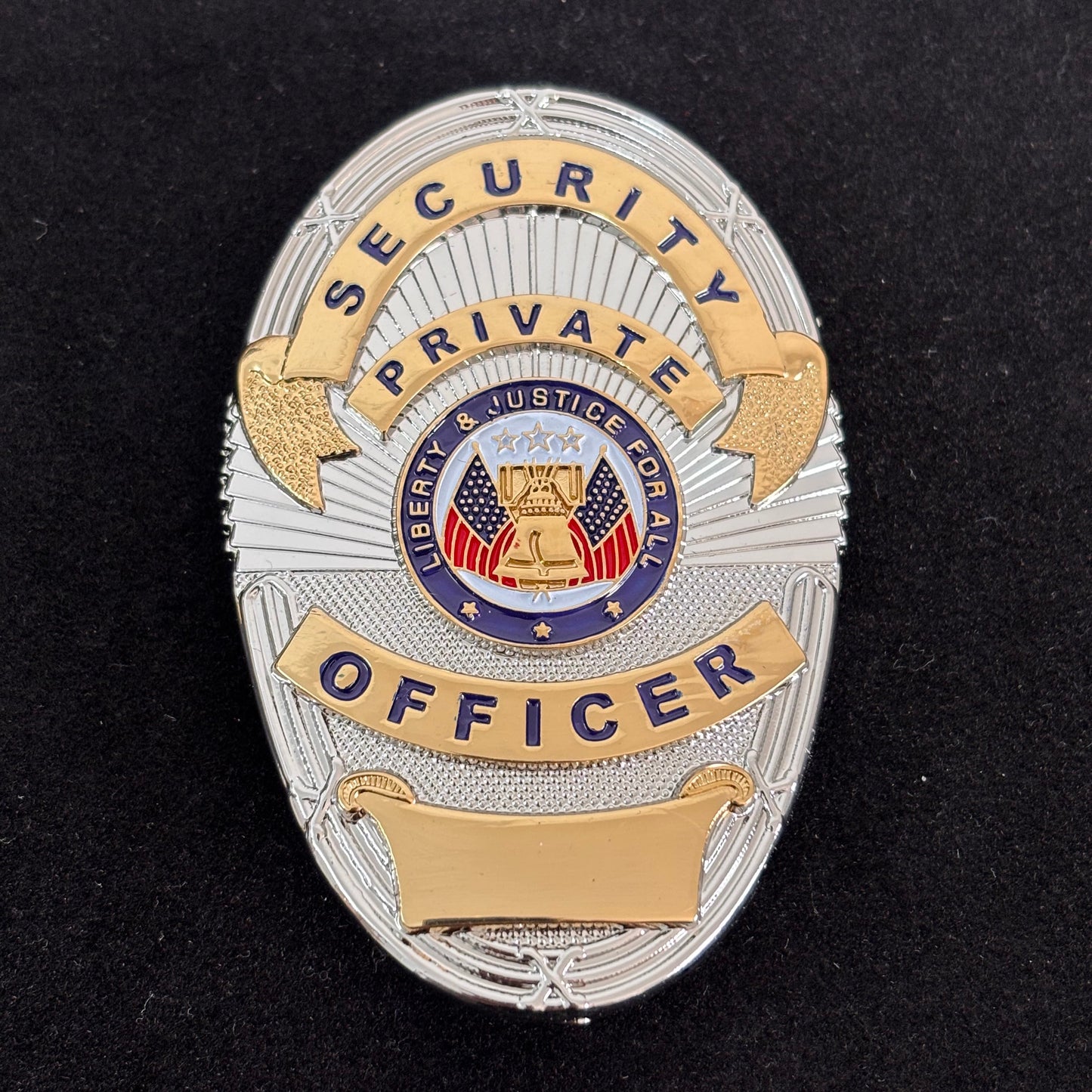 Replica del distintivo di agente di sicurezza privata Liberty &amp; Justice For All, oggetti di scena del film, numero personalizzabile