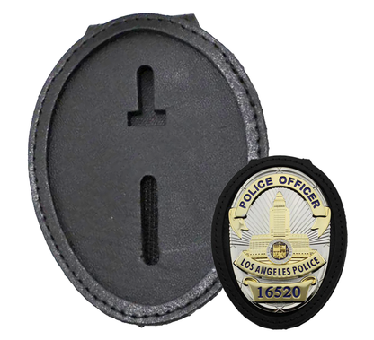 Elegante porta badge ovale in pelle e fondina per badge LAPD