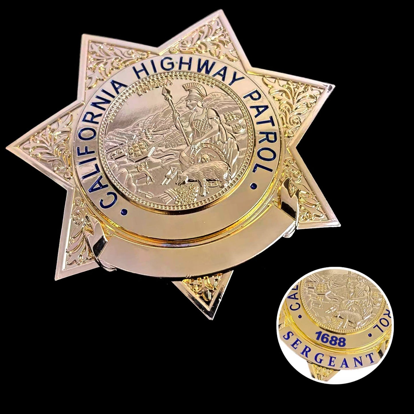 Replica del distintivo della California Highway Patrol della CHP degli Stati Uniti, oggetti di scena del film, numero e nome personalizzabili