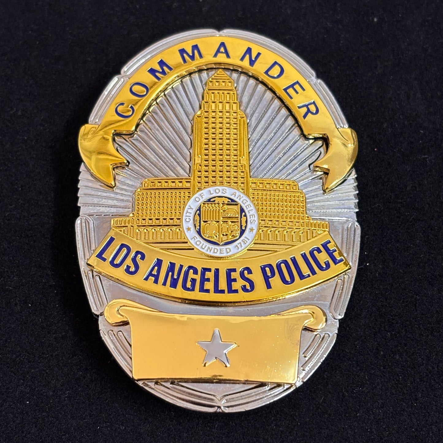 Distintivo replica del comandante della polizia di Los Angeles, accessorio cinematografico, 1 stella