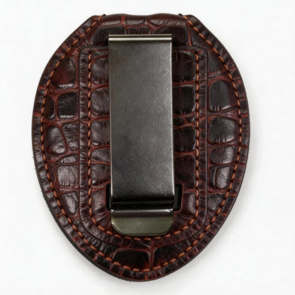 Personalized Genuine Leather Oval Police Badge Holder - C002 Case with Belt Clip & Neck Chain