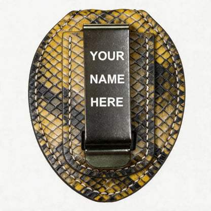 Personalized Genuine Leather Oval Police Badge Holder - P012 Case with Belt Clip & Neck Chain