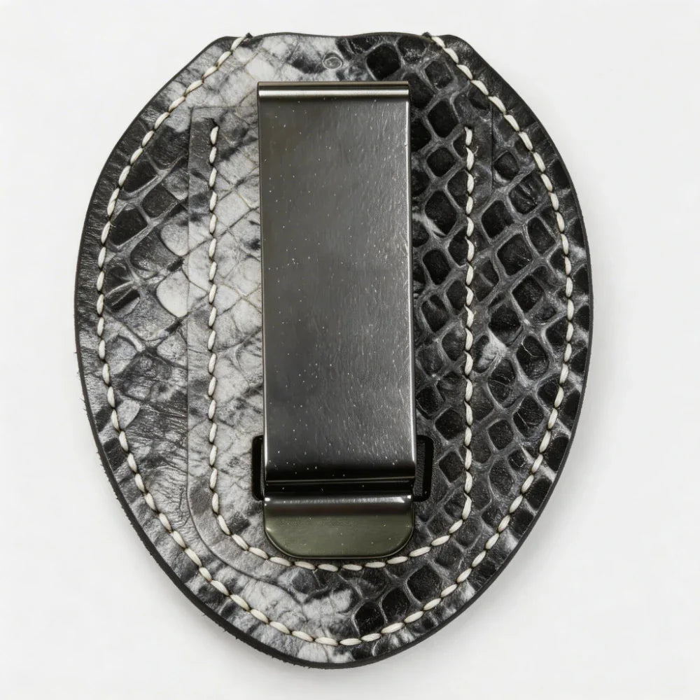 Personalized Genuine Leather Oval Police Badge Holder - P001 Case with Belt Clip & Neck Chain