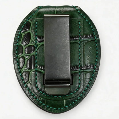 Personalized Genuine Leather Oval Police Badge Holder - C005 Case with Belt Clip & Neck Chain