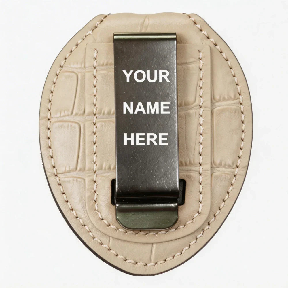Personalized Genuine Leather Oval Police Badge Holder - B008 Case with Belt Clip & Neck Chain
