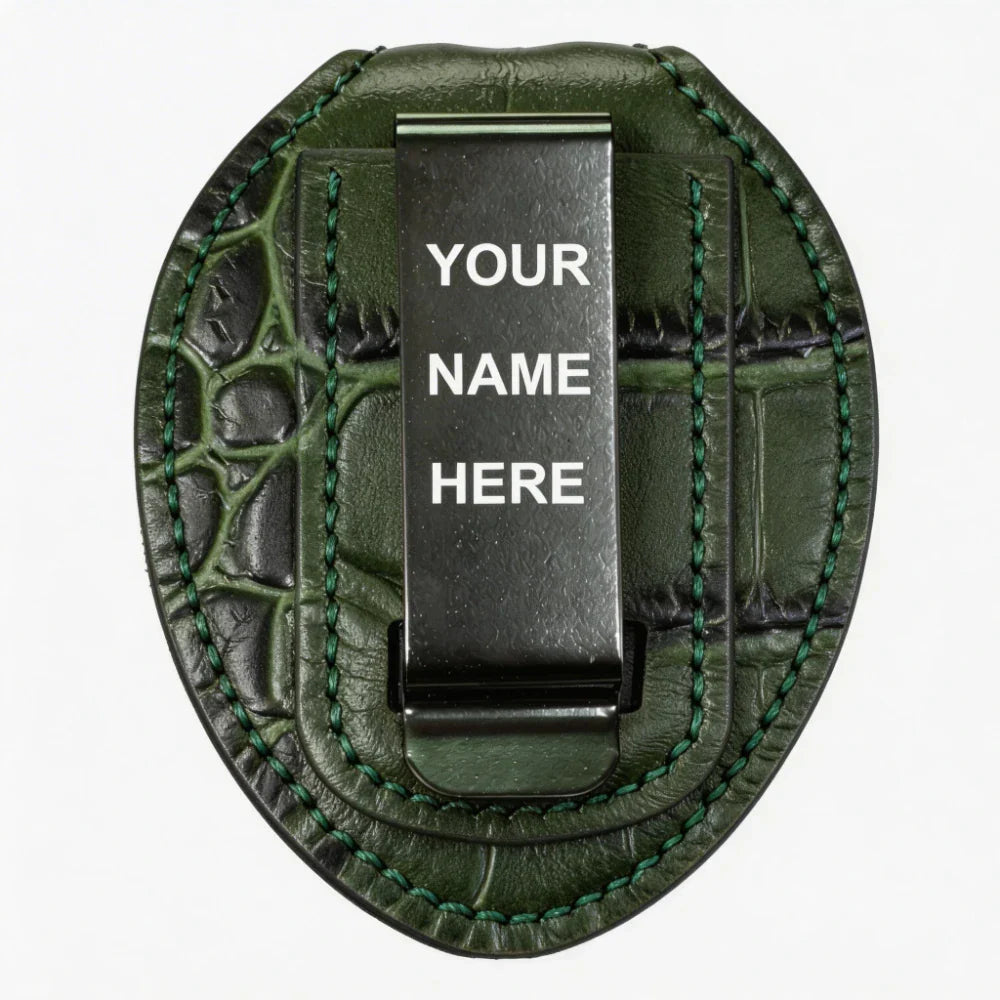 Personalized Genuine Leather Oval Police Badge Holder - C005 Case with Belt Clip & Neck Chain