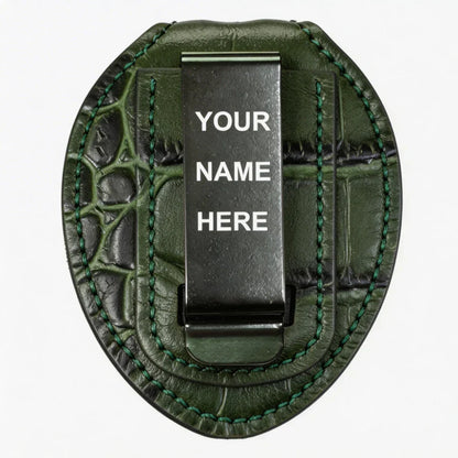 Personalized Genuine Leather Oval Police Badge Holder - C005 Case with Belt Clip & Neck Chain