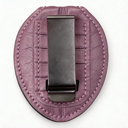 Personalized Genuine Leather Oval Police Badge Holder - C004 Case with Belt Clip & Neck Chain