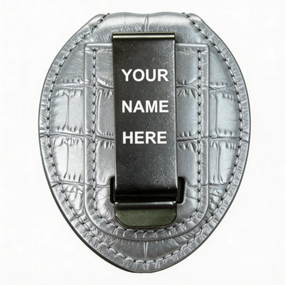 Personalized Genuine Leather Oval Police Badge Holder - B006 Case with Belt Clip & Neck Chain