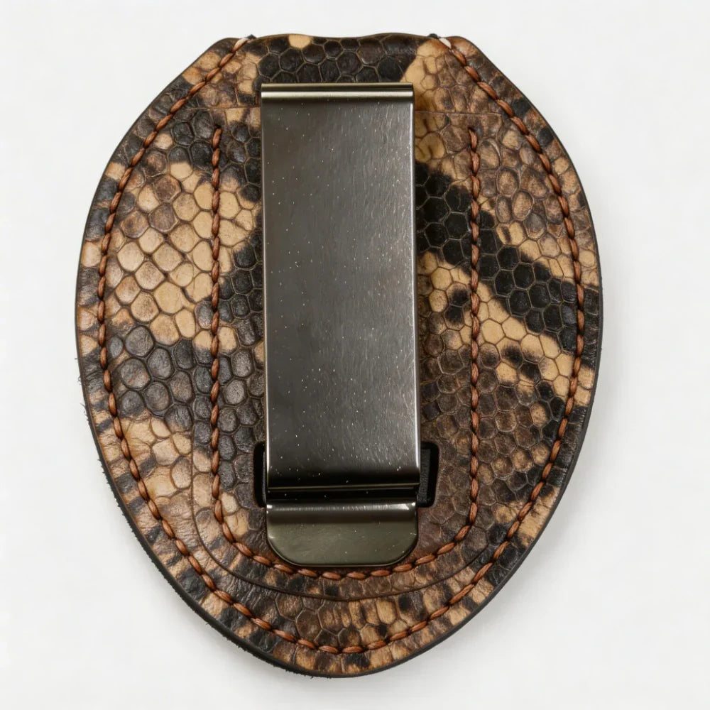 Personalized Genuine Leather Oval Police Badge Holder - P004 Case with Belt Clip & Neck Chain