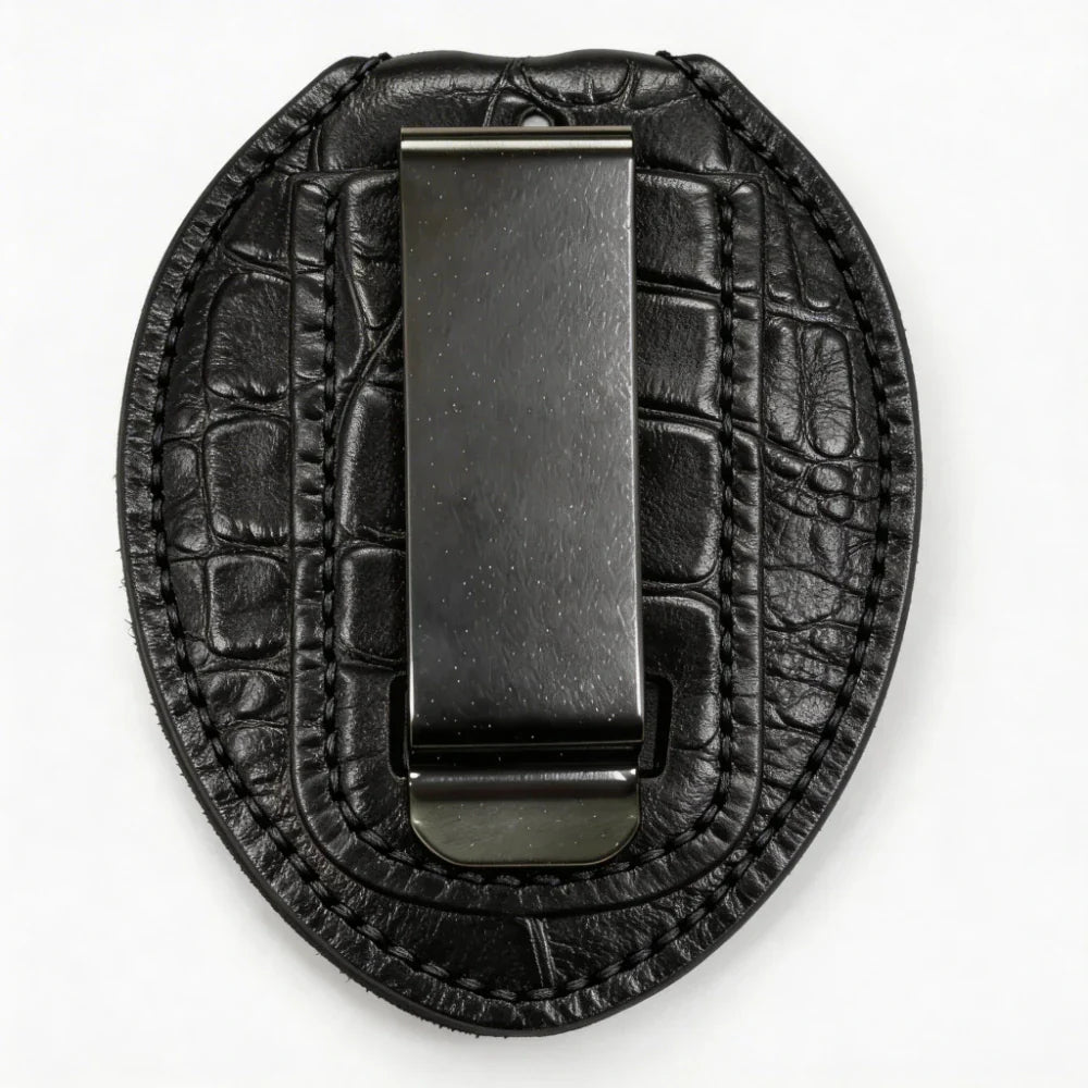 Personalized Genuine Leather Oval Police Badge Holder - C001 Case with Belt Clip & Neck Chain