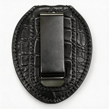 Personalized Genuine Leather Oval Police Badge Holder - C001 Case with Belt Clip & Neck Chain