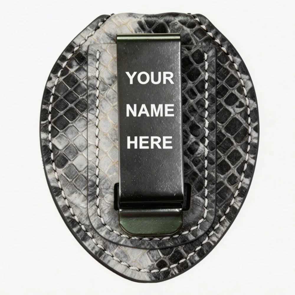 Personalized Genuine Leather Oval Police Badge Holder - P001 Case with Belt Clip & Neck Chain