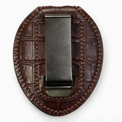 Personalized Genuine Leather Oval Police Badge Holder - B003 Case with Belt Clip & Neck Chain