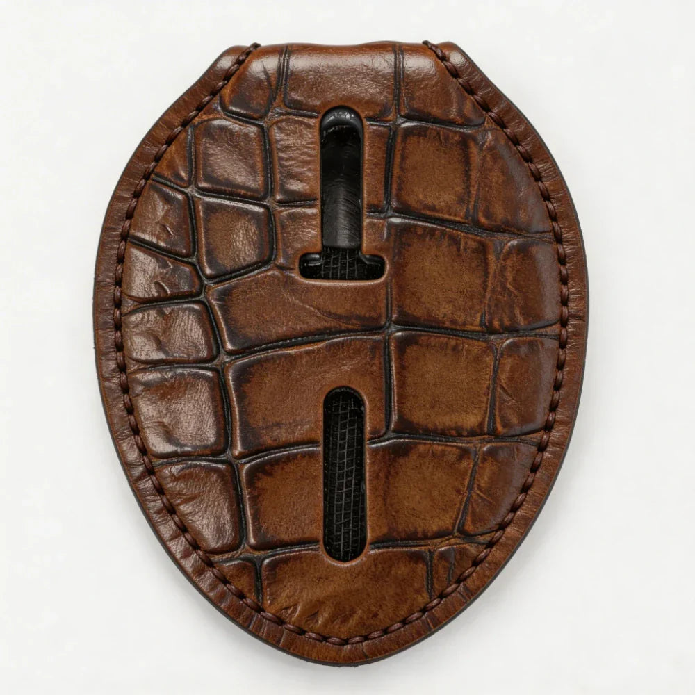 Personalized Genuine Leather Oval Police Badge Holder - C003 Case with Belt Clip & Neck Chain