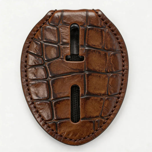 Personalized Genuine Leather Oval Police Badge Holder - C003 Case with Belt Clip & Neck Chain