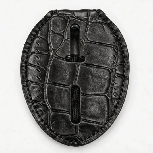 Personalized Genuine Leather Oval Police Badge Holder - C001 Case with Belt Clip & Neck Chain