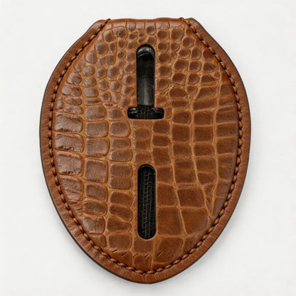 Personalized Genuine Leather Oval Police Badge Holder - C006 Case with Belt Clip & Neck Chain