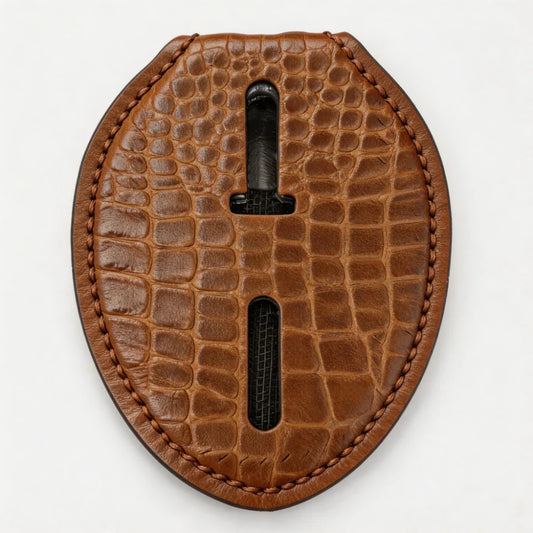 Personalized Genuine Leather Oval Police Badge Holder - C006 Case with Belt Clip & Neck Chain